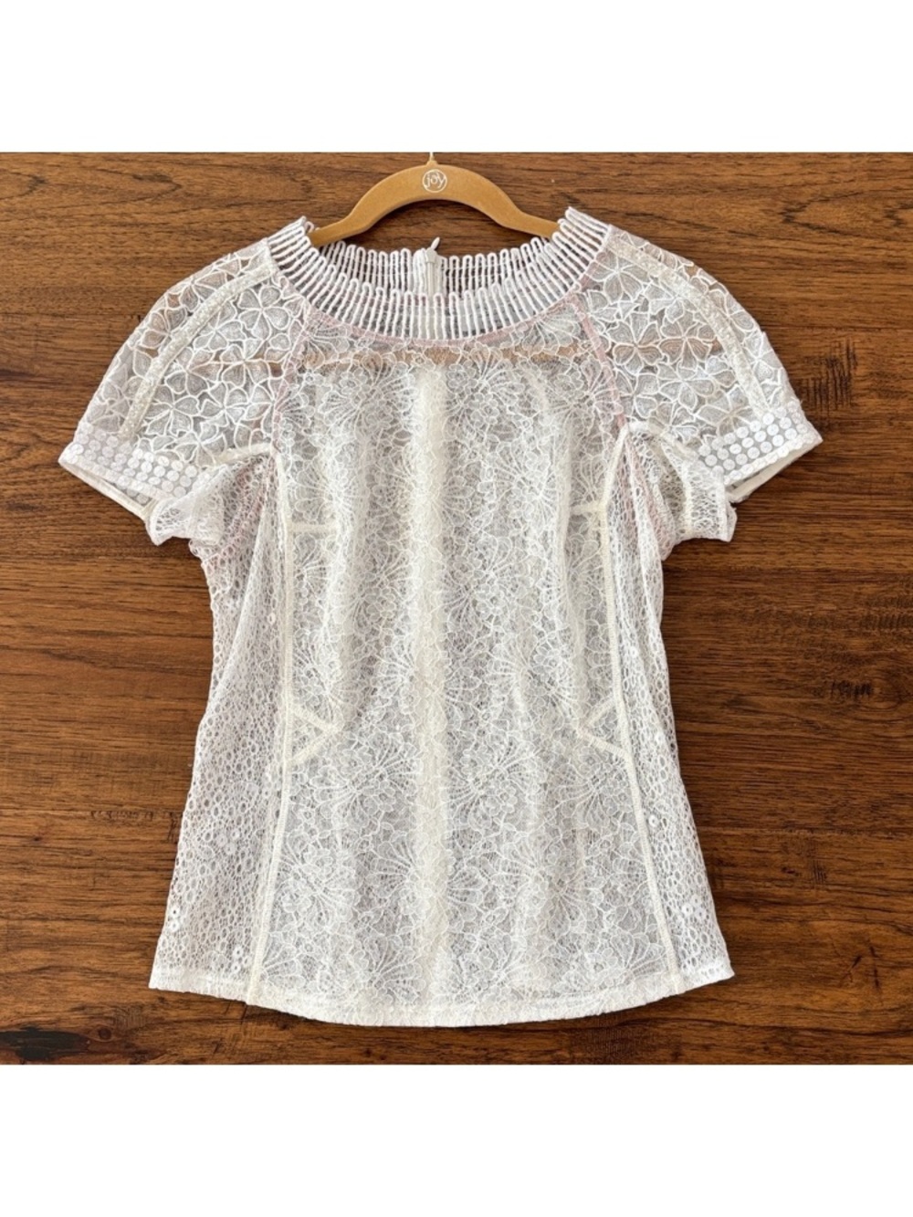 Byron Lars Ivory Dream Sequins Lace Short-Sleeve Blouse